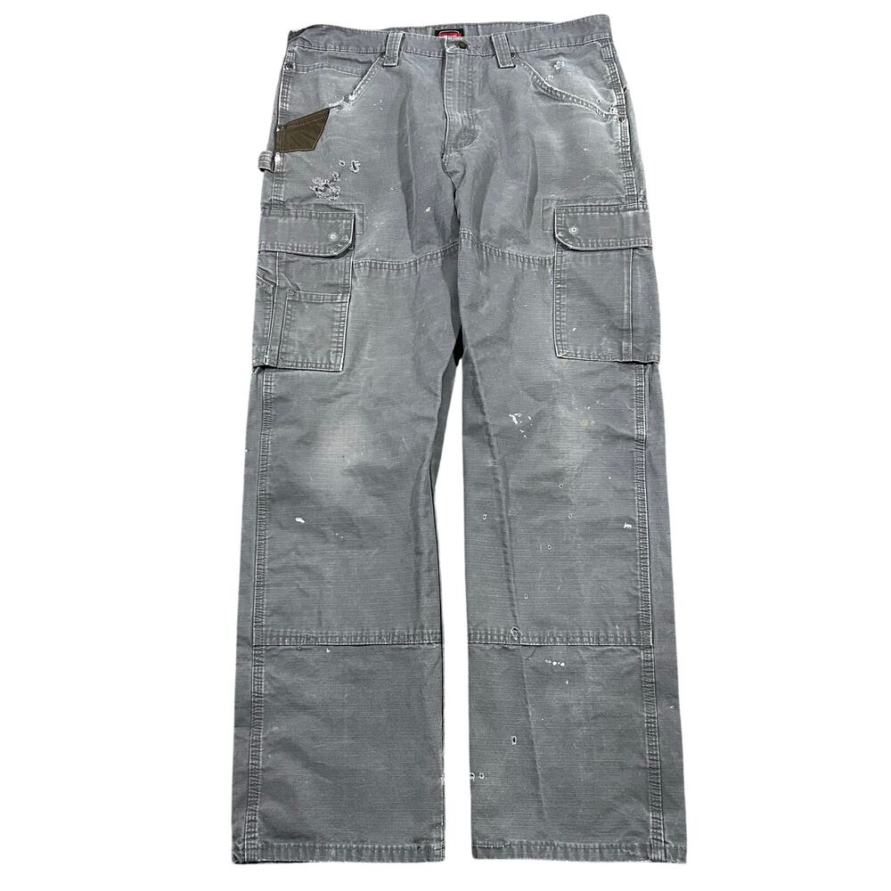 Y2K Wrangler Workwear Canvas Cargo Pants 34x32 Distressed Faded Heavyweight